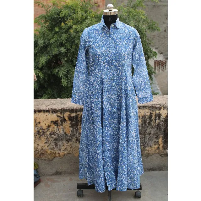 Новое поступление индийская Этническая длинная туника Kurti ручной работы хлопковое платье для женщин