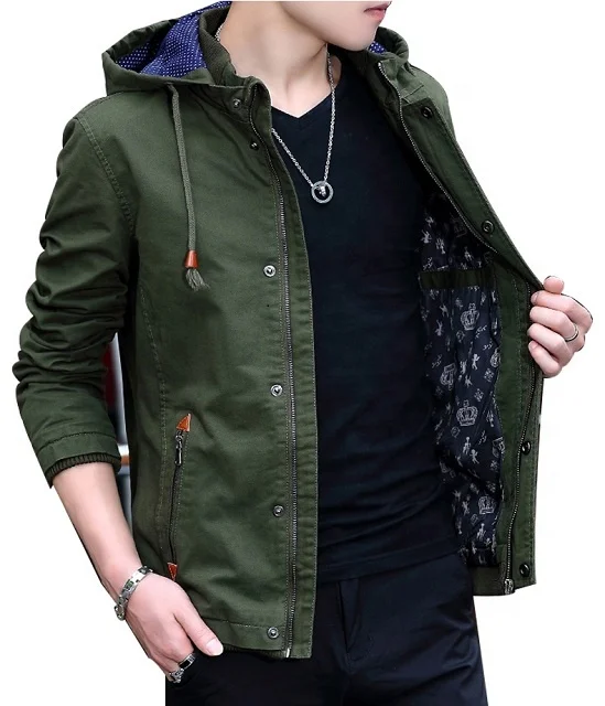 2021 Hot Sale Slim Fit Cotton Bomber Jacket Men Custom High Quality Army blue blACK Green Windproof Hooded Jacket