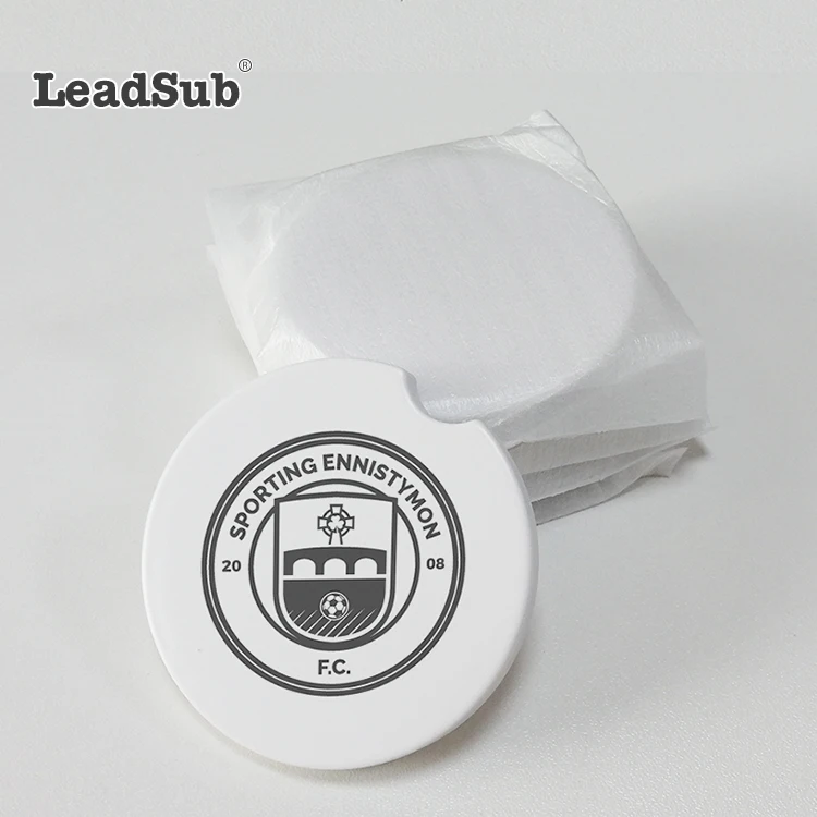 Leadsub white cup sublimation blank water absorbent round ceramic car coaster for gift