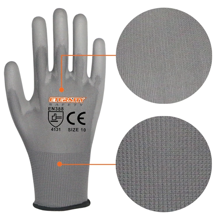 
hot sale hand protection world importer grey high quality nylon glove with classic heavy duty pu coated palm <span style=