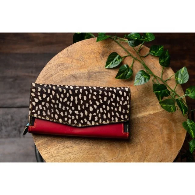 Real Handmade Recycled Animal Print Fur Leather Women Clutch Stylish Stubby Rainbow Color Multiuse Purse ATM Card Holder Wallets