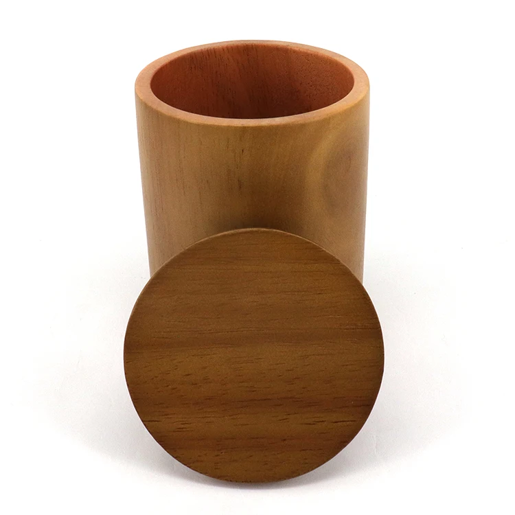 High Quality Cylinder Shape One Color Print Method Home Decoration Use  Hot Sale Wooden Candle Cup Holder