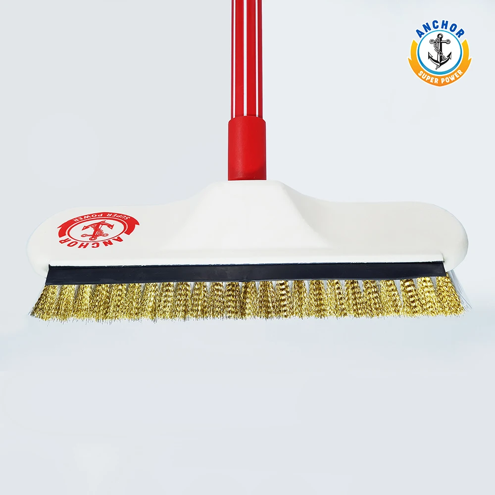 
Anchor Super Big Brass Wire Broom With Steel Handle and Squeegee For Heavy Duty Outdoor Cleaning 
