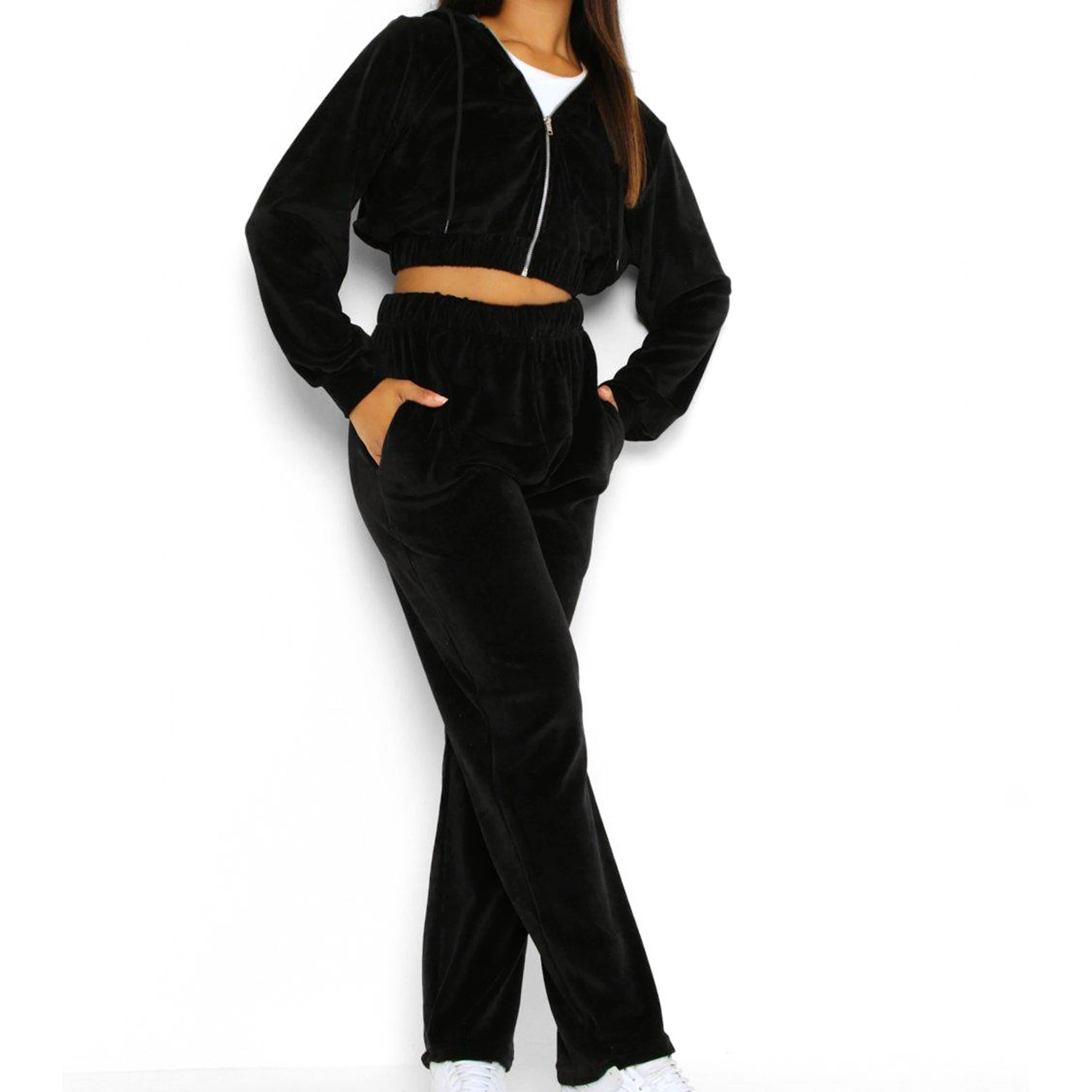 New Fashion Jogging Velour Tracksuit For Ladies Two Piece Set Casual Sports Women Velvet Training Suit