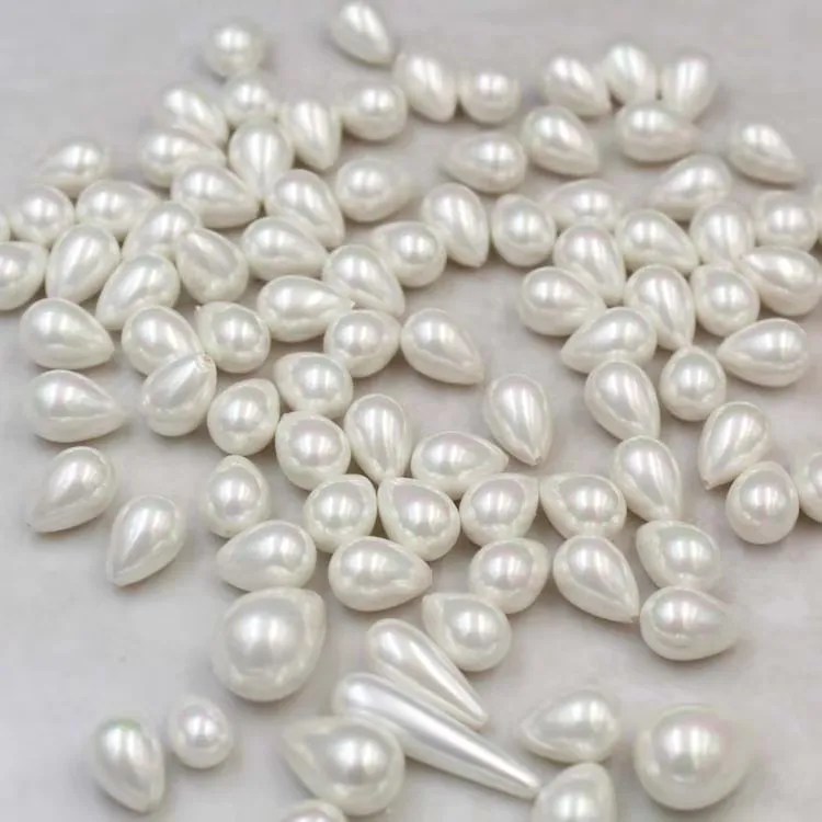 Natural Water drop shape seawater shell bead  half-drilled DIY pearl beads for jewelry making