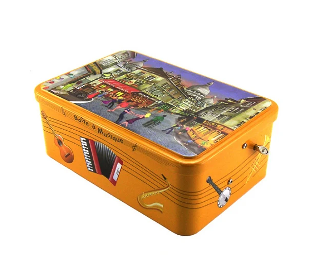 
music instrument metal tin can box food grade for tea coffee coffin chocolate cake candy toys stationery 