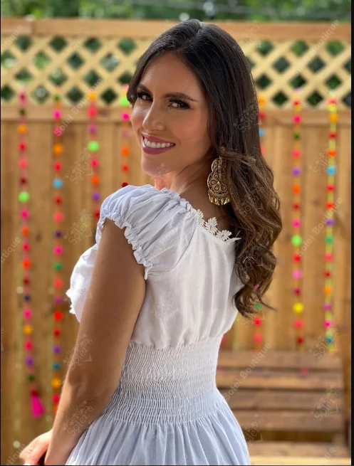 Hot selling Ethnic Vintage Peasant Embroidery Mexican Dress 100% cotton Wholesale factory price blue wide v-neck tunic dres