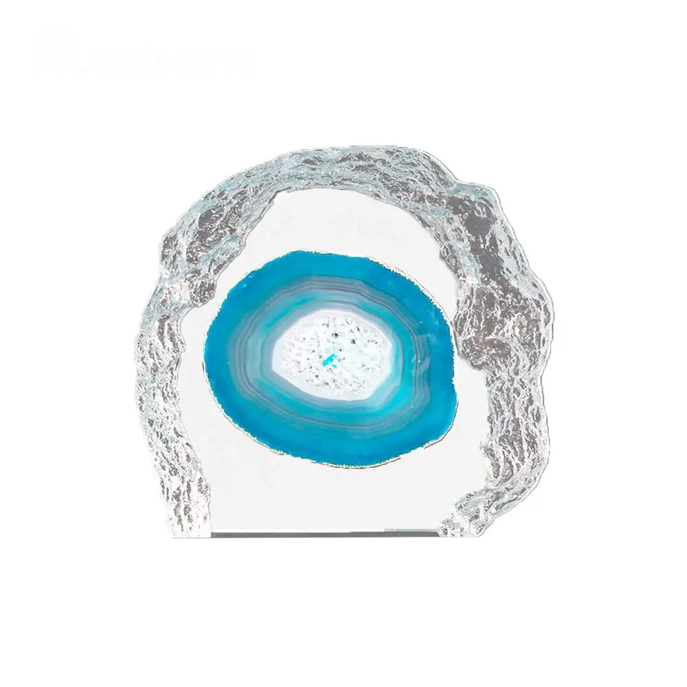 Elegant Blue lace Agate Stone table ornament crystal slice in transparent resin craft energy healing stone decorative specimen