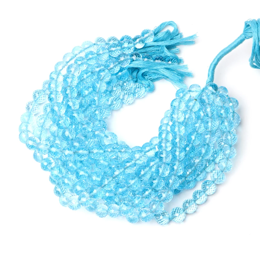 Natural Gemstone Blue Topaz Faceted Round Gemstone Beads