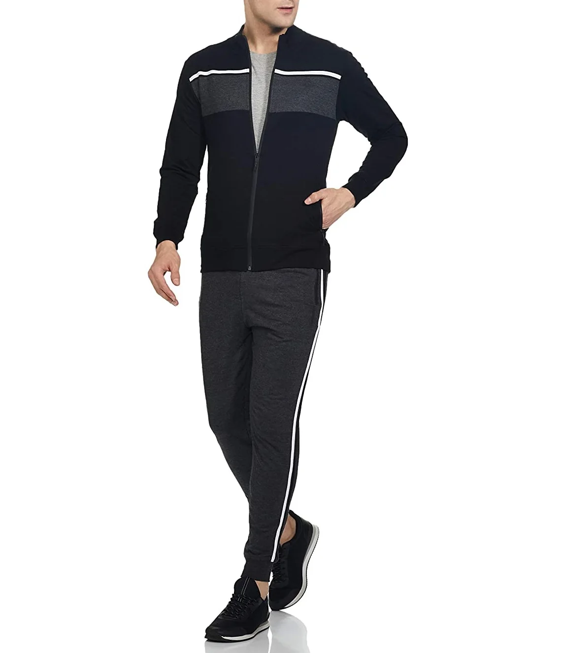 Unisex Slim Fit Tracksuit Contrast On Front And WaterProof Dtm Nylon Zip 3/3 Logo Free From Our Side