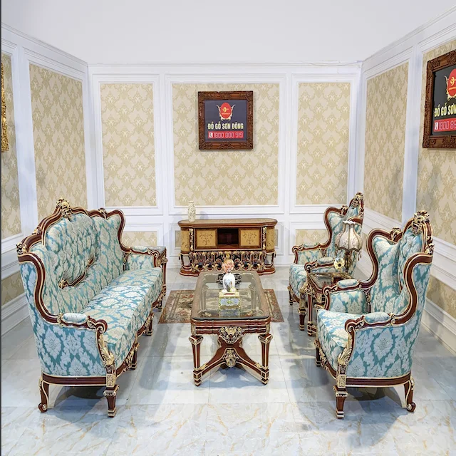Customized Luxury Furniture Living Room Fabric Sofa,Classic Italy Carving Wooden Sofa