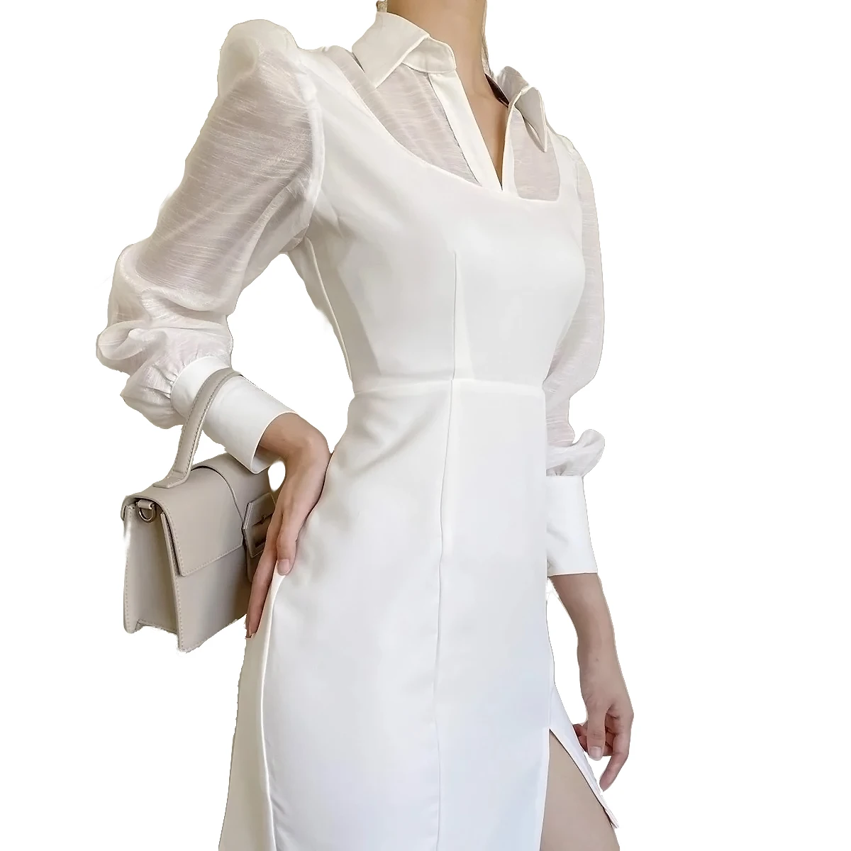 2020 New Arrivals Elegant Black Office Dress Summer Long Sleeve Open End Formal Dress