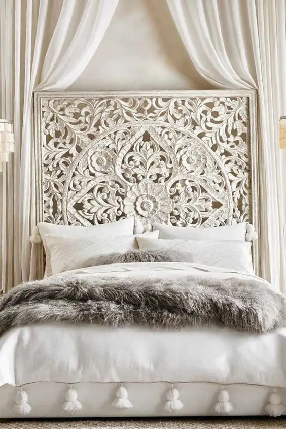 Carved Wooden Bedhead or Wall Panel