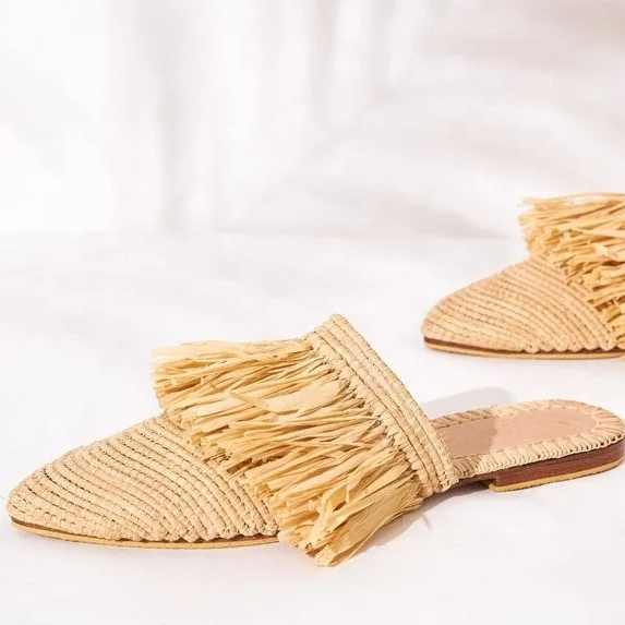 Handmade Women Raffia Shoes Slippers Sandals Ladies Footwear