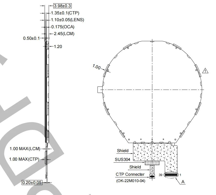 Round 3.4 inch 800*800 LCD display with touch screen 3line MIPI Interface display ips tft lcd screen