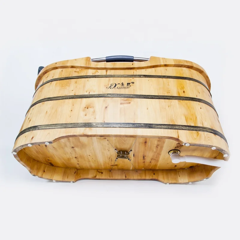 Bath tub to door home spa massage wooden bath shower bucket