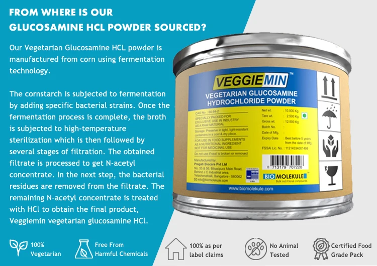 
100% Vegan Glucosamine Powder for Knee Pain - Fermented from Corn 