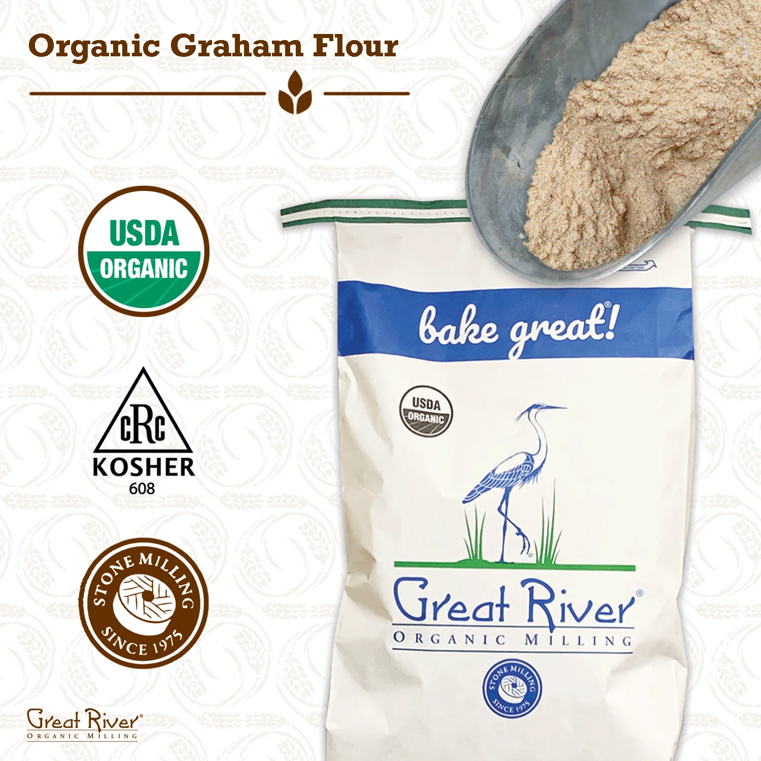 Great River Organic Milling, Bread Flour, Graham Flour, Organic, 25-Pounds (Pack of 1) Flour for Baking Bread