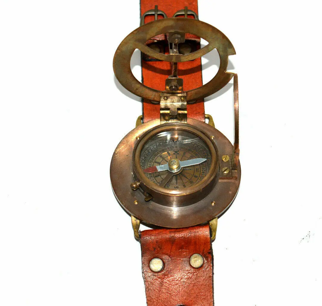 Magnetic Steampunk Sundial Compass Real Leather Wrist Watch Wrist Band Wrist Sundial Compass Steampunk Watch
