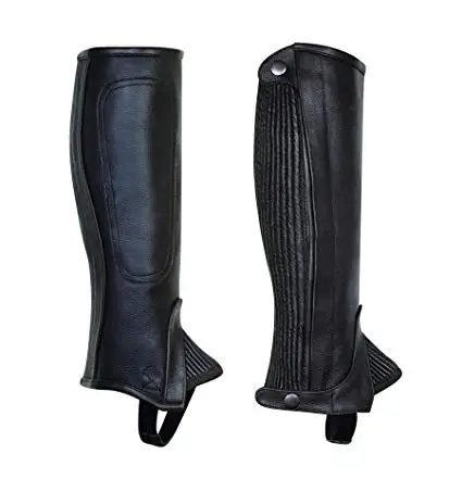 HALF CHAPS HORSE RIDING BLACK AMARA WITH WHITE HI-VIZ STARS NEW- S, M, L and XL By Riaz Jamal Intel