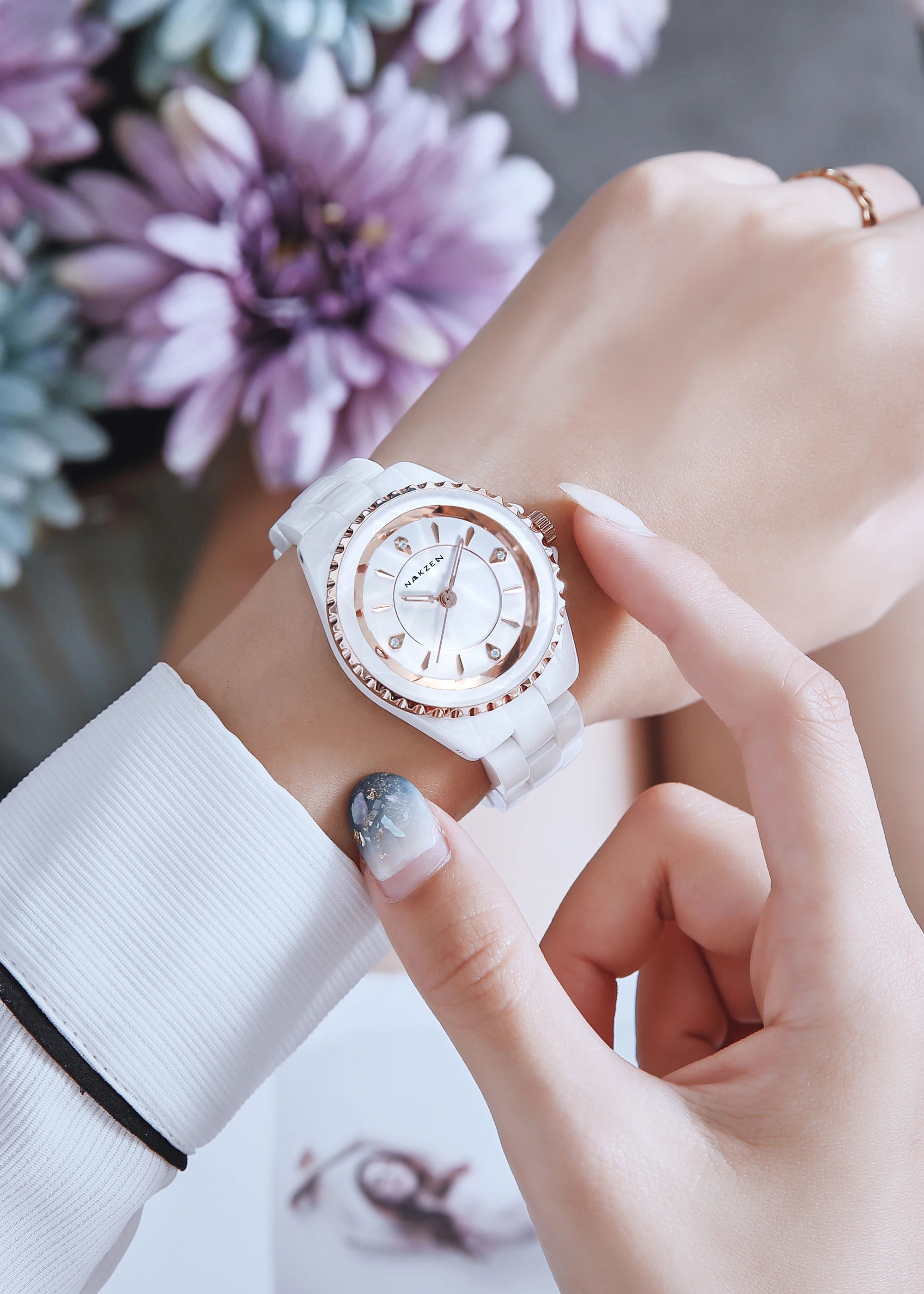 
NAKZEN brand watch for lady elegant ceramic quartz wristwatch waterproof uhren damen stylish ladies watch women 