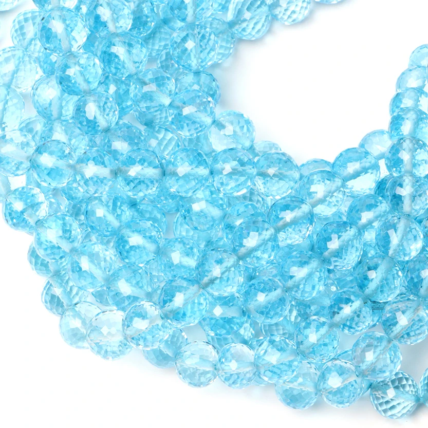 Natural Gemstone Blue Topaz Faceted Round Gemstone Beads