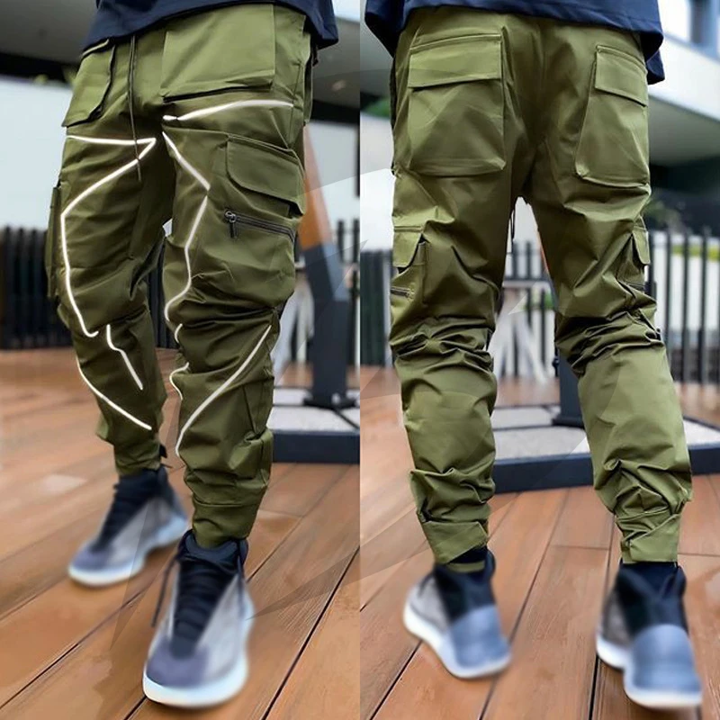 
Mens clothing reflective stripe casual sweatpants jogger track pants running reflective pants 