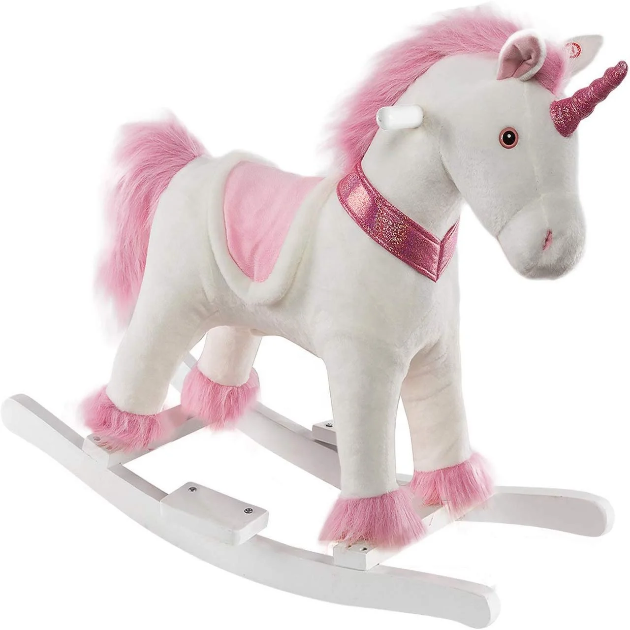 ICTI audit New fashion white color plush rocking horse FL090-uni2, ride on horse for baby
