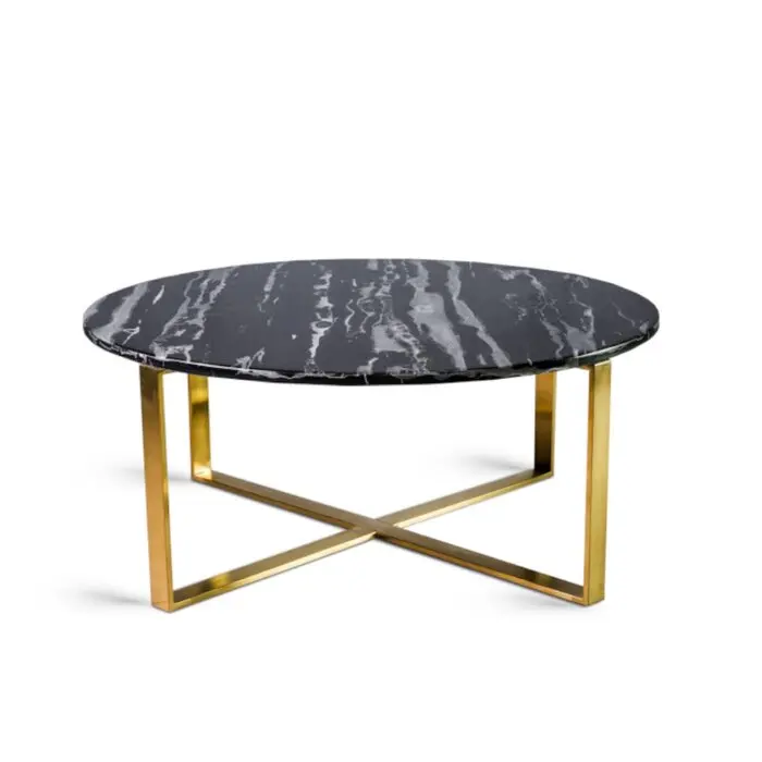 Coffee table with Black iron wire frame and white marble top