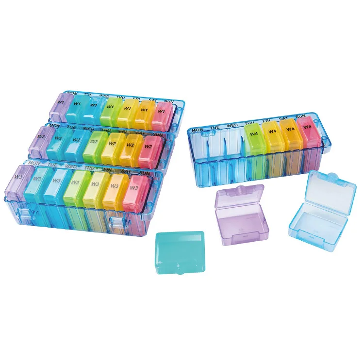 Portable Monthly Pill Organizer Box 28 Container With Pill Counter Tray