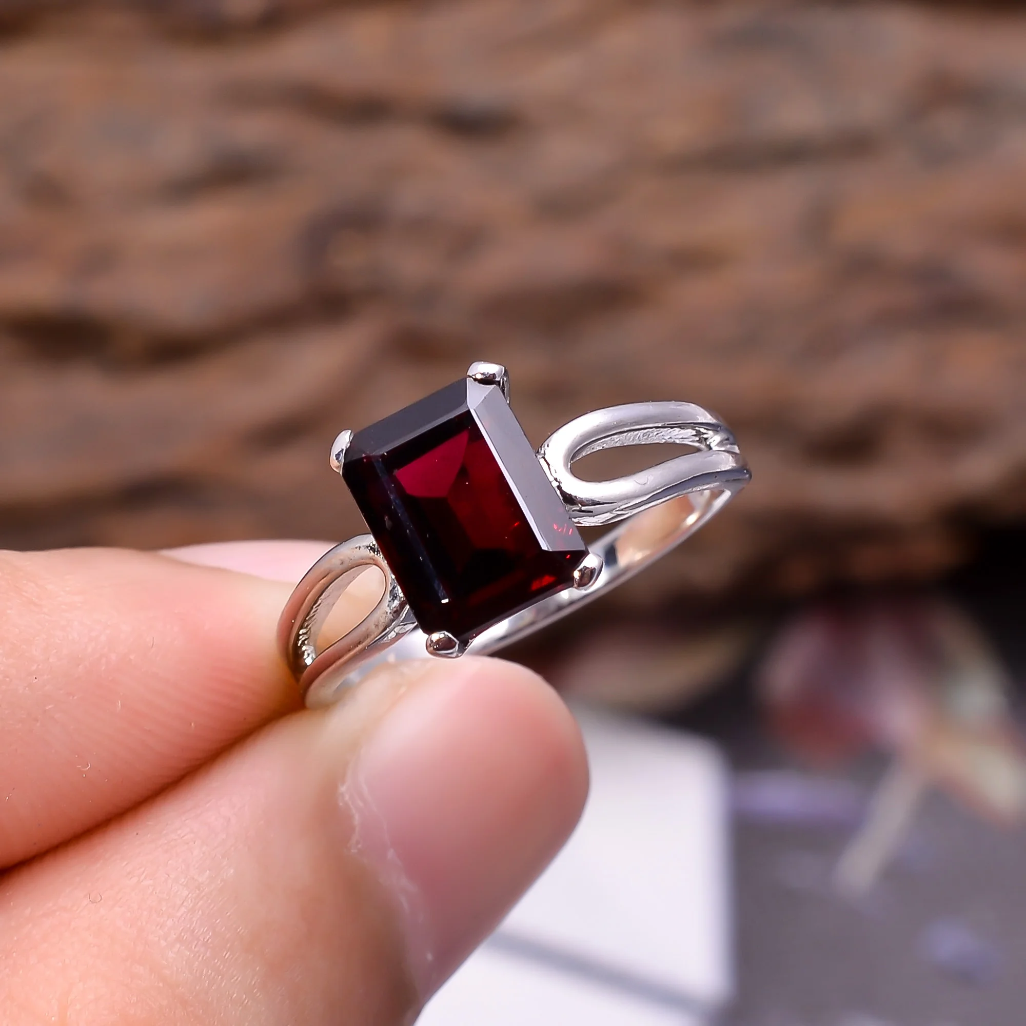Indian Silver Craft Ring Size 7 Natural Red Garnet Gemstone 2.9 Gram January Birthstone 92.5 Sterling Silver Jewelry
