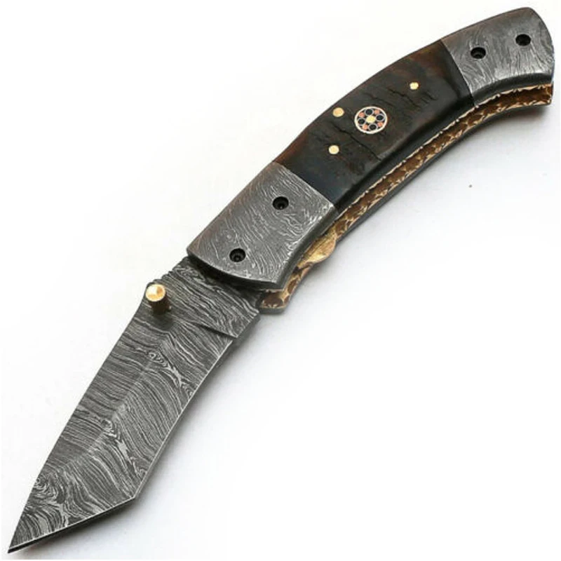 Складные ножи из розового дерева с кожаным футляром для выживания на природе кемпинга охоты