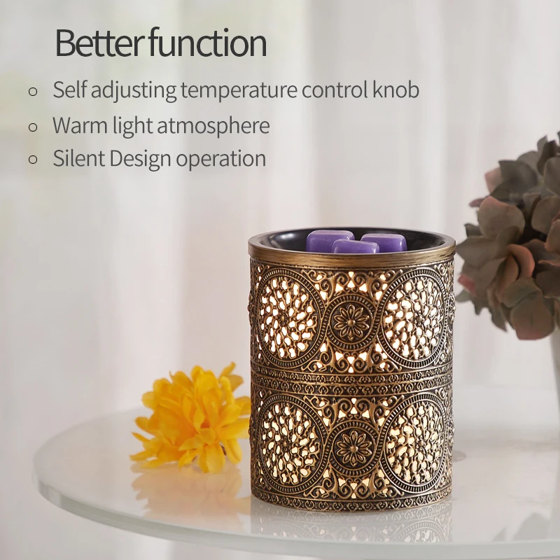 Hot Sale Popular metal Candle Electric Wax Melt Burner Aromatherapy Portable Gold bronze up heating Fragrance Warmer