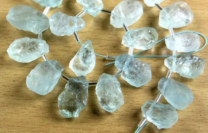 21 Pieces Raw Natural Aquamarine Gemstone Untreated Rough Jewelry Making Blue Stone Collection Style Cut