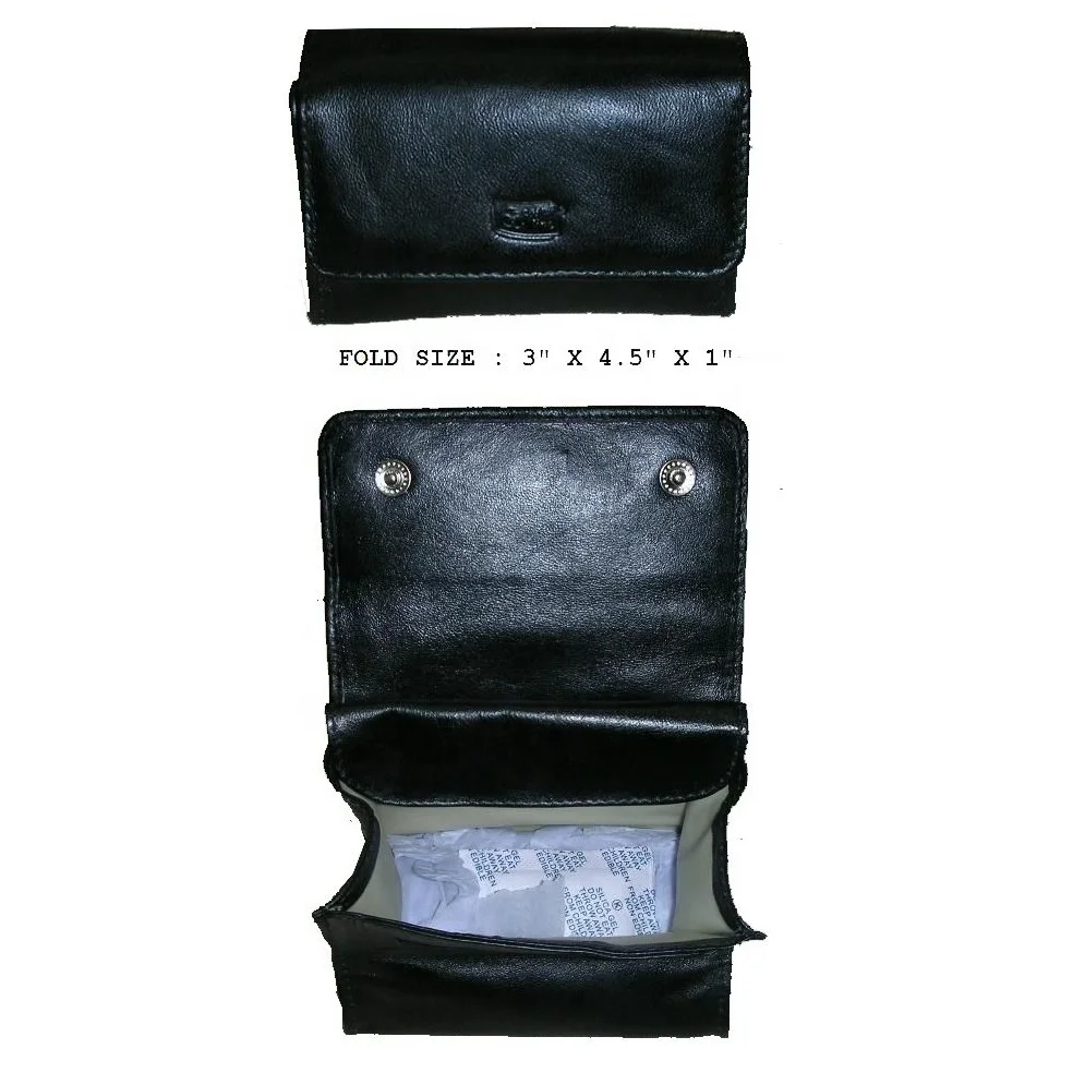 Genuine Leather Latex Lined Magnet Button Closure Pocket Compatible Leather Tobacco Pouch