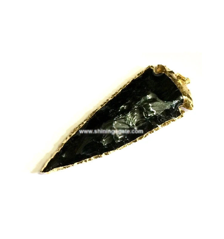 Черный обсидиан 4 дюймовый Electroplated стрелы кулон драгоценный камень ожерелье стрелы Кулоны из нержавеющей стали