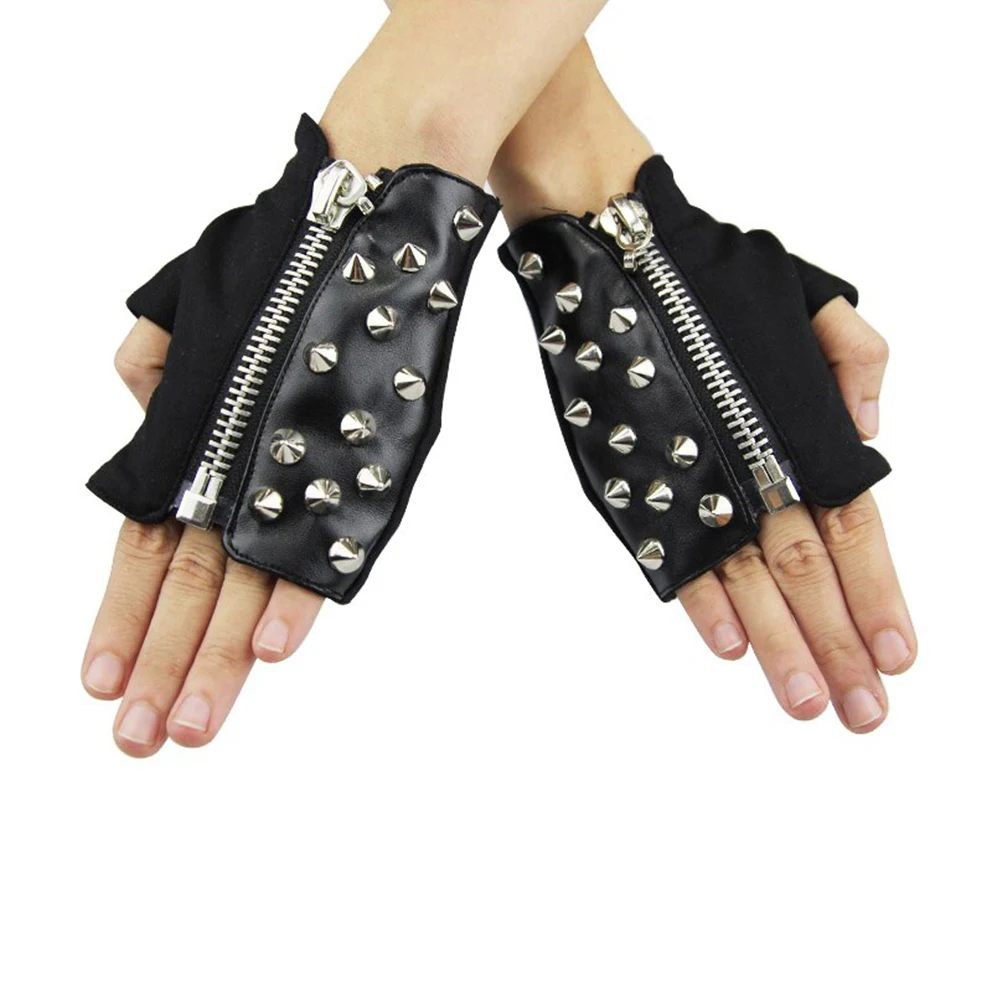 Biker Studded Leather, Half Finger, fingerless Fashion gloves