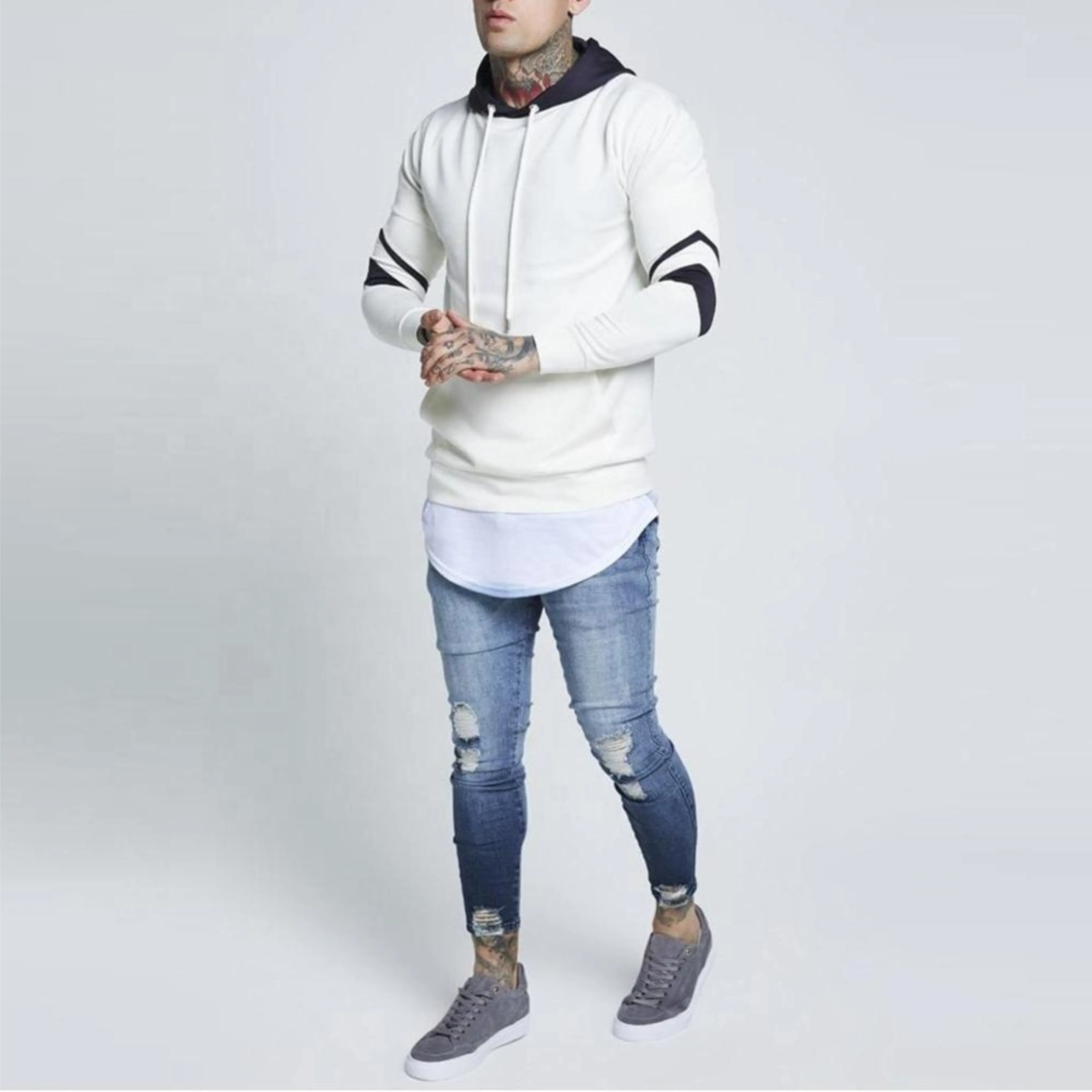 
White Sweatshirt with printed hood new latest design 100%Cotton fleece lining hoodies for men custom best quality in cheap price 
