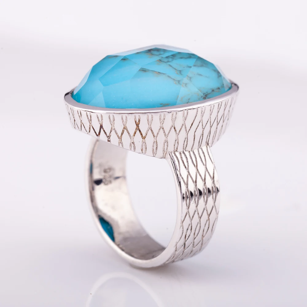 Мужское кольцо из стерлингового серебра 2022 пробы с натуральной бирюзой по заводской цене от производителя Таиланда