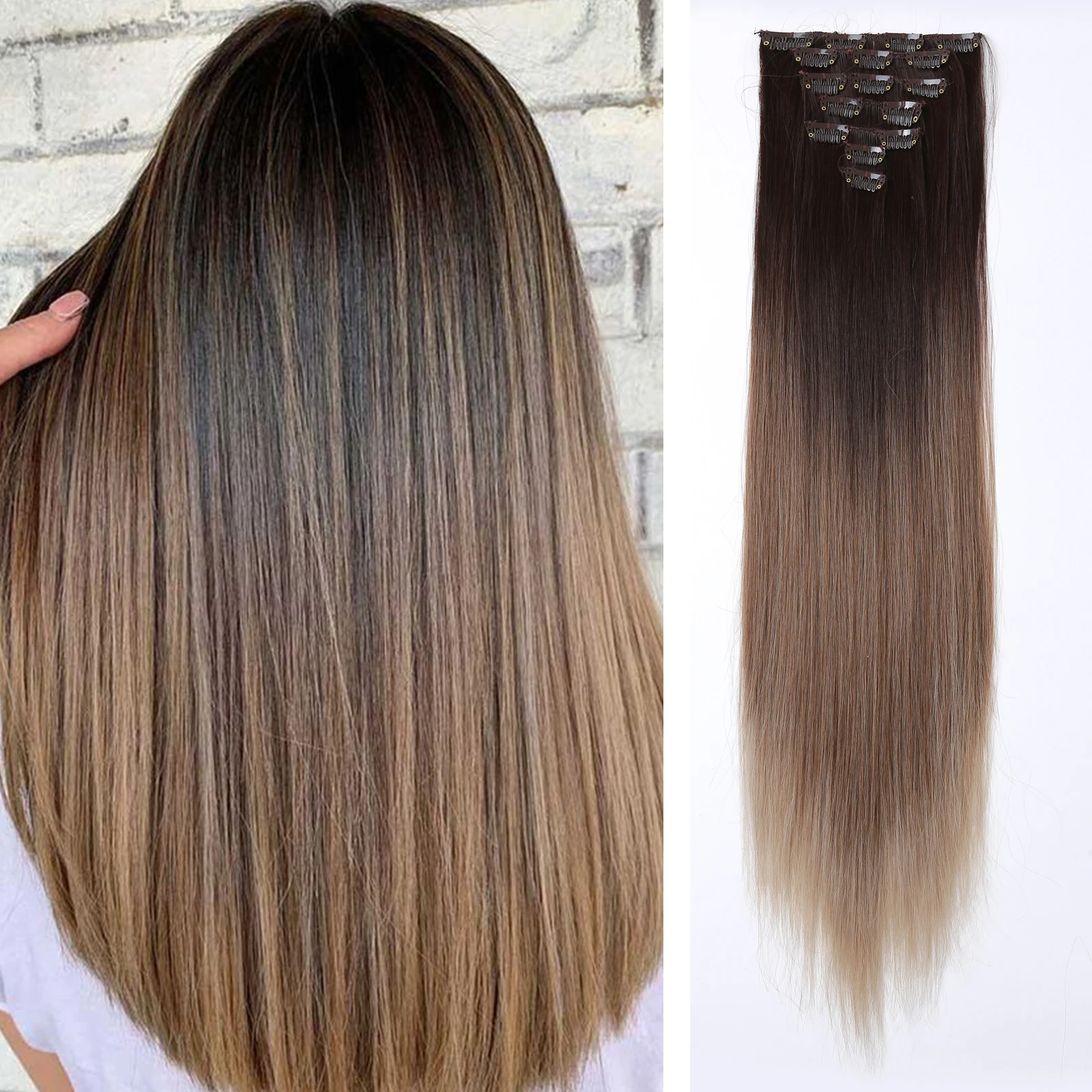Wholesale Price Hair Extension Ombre Color Clip In Hairpiece High Temperature Fiber Hair