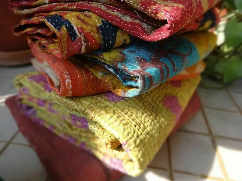 Wholesale Lot Of Indian Vintage Kantha Quilt Handmade Throw Reversible Blanket Bedspread Cotton Fabric BOHEMIAN boho quilt chic