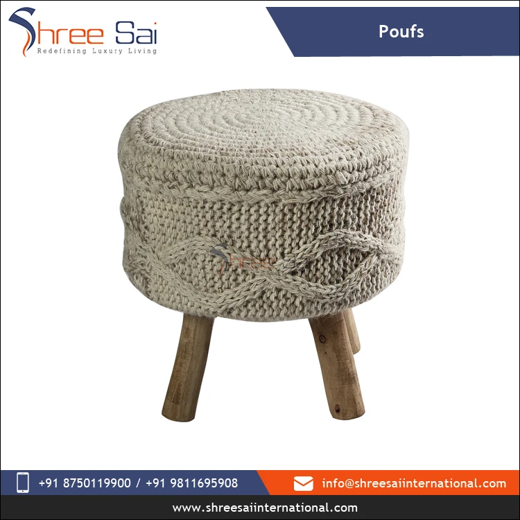Latest Design Hand Knitted Wool Poufs Stool with Polystyrene Balls Filling for Indoor & Outdoor Usage
