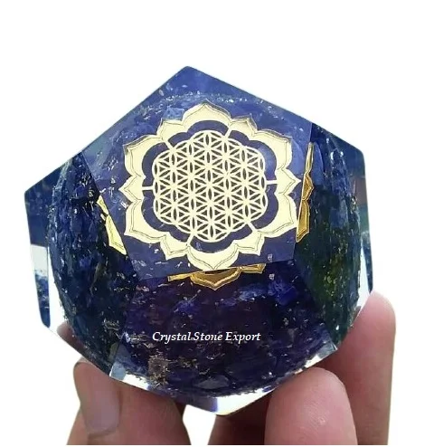 Wholesale High Quality Agate Natural Sodalite with Lotus Flower Of Life Orgone Dodecahedron : Orgone Orgonite Dodecahedron