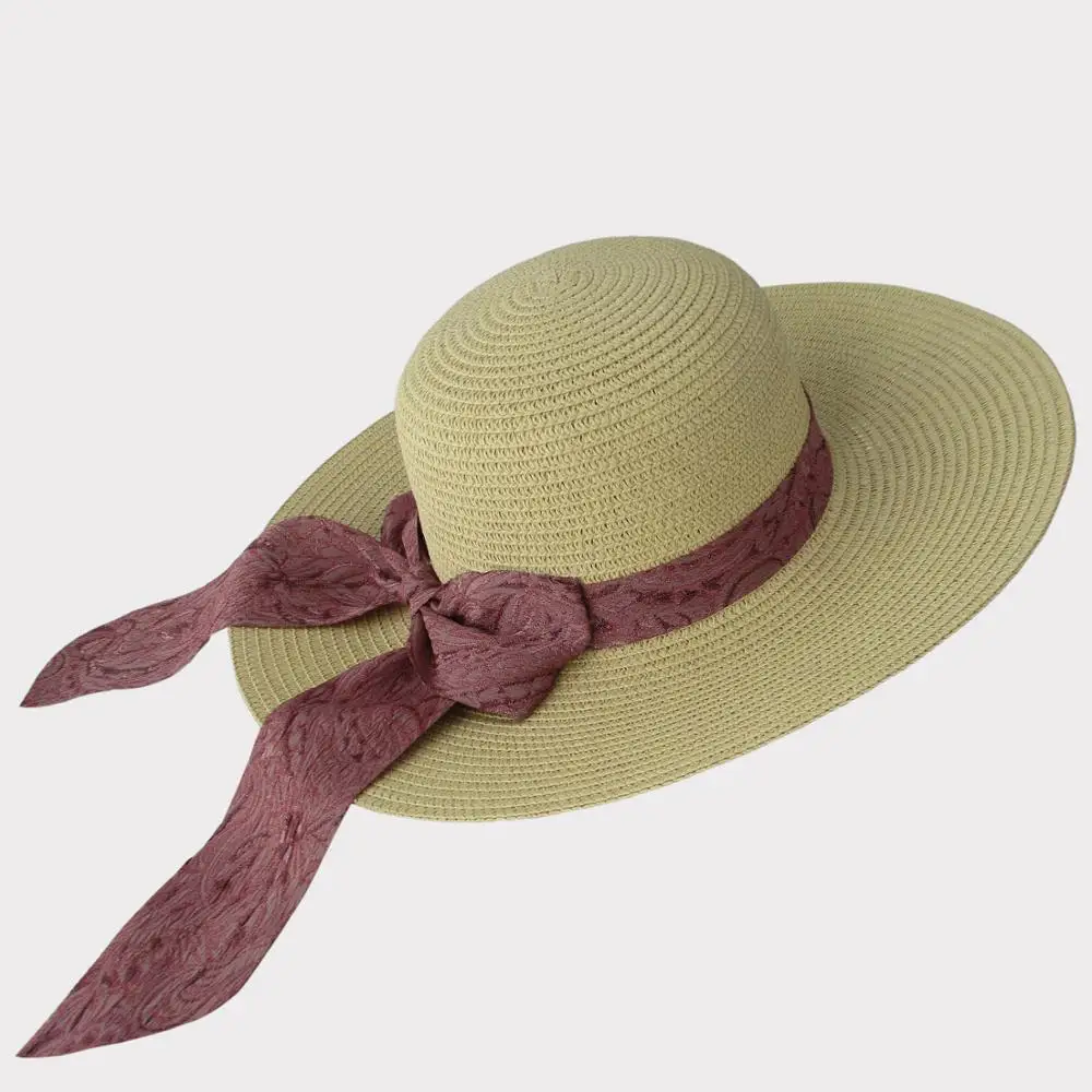 High quality Raffia seaside holiday summer sunshade crocheted packable raffia straw hat with lace band, sun hat handicraft