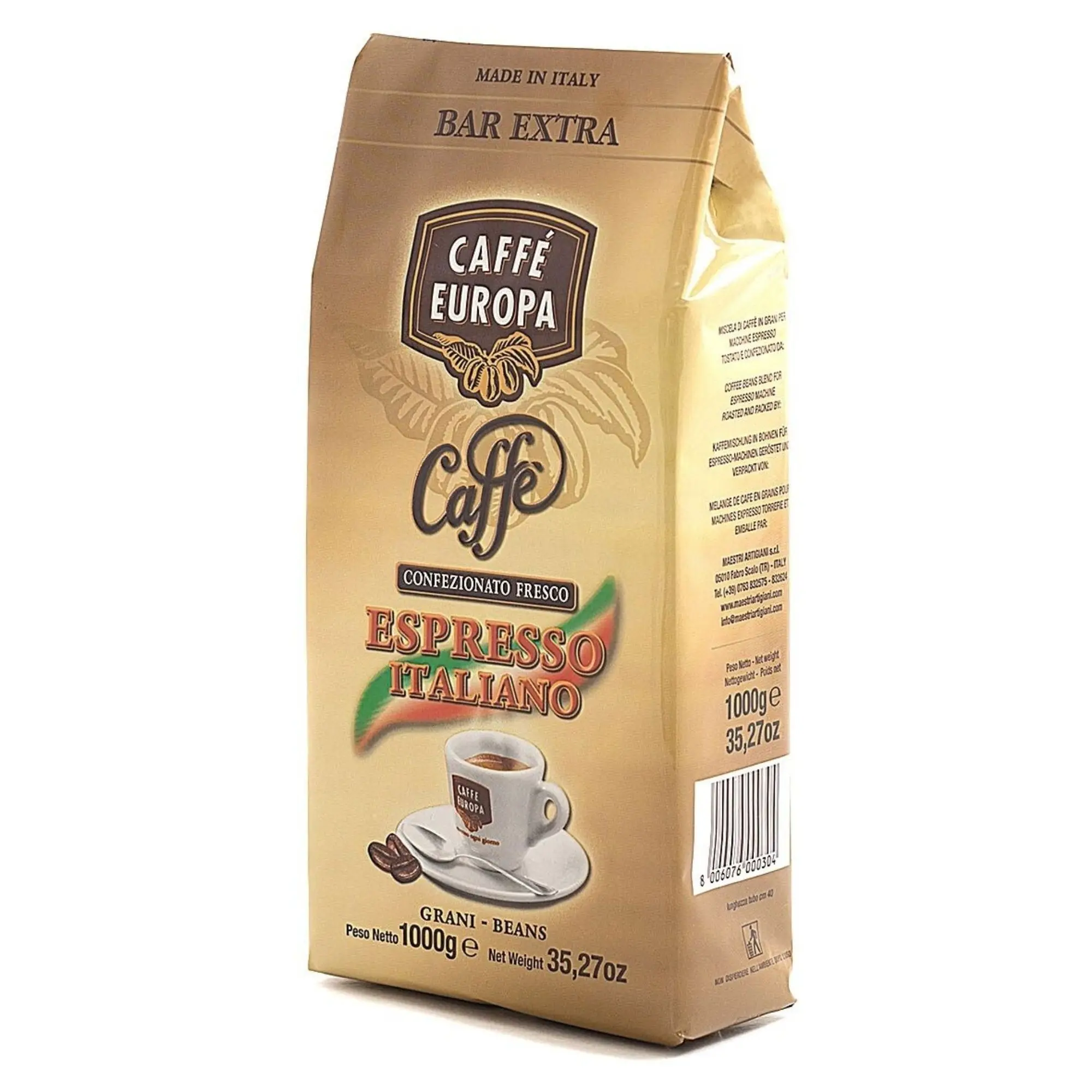 High Quality Artisan Roasting Coffee Beans Caffe Europa Bar Extra Blend 50% Arabica 50% Robusta Intense Taste 1Kg