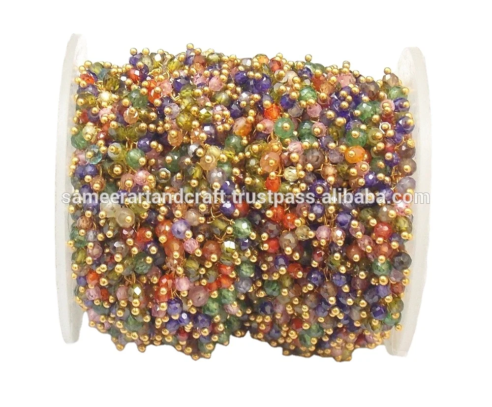 Multi Quartz Wire Wrapped Layered Waist Natural Multi Gemstone  Beaded Cluster Rosary Coin Charm Chain