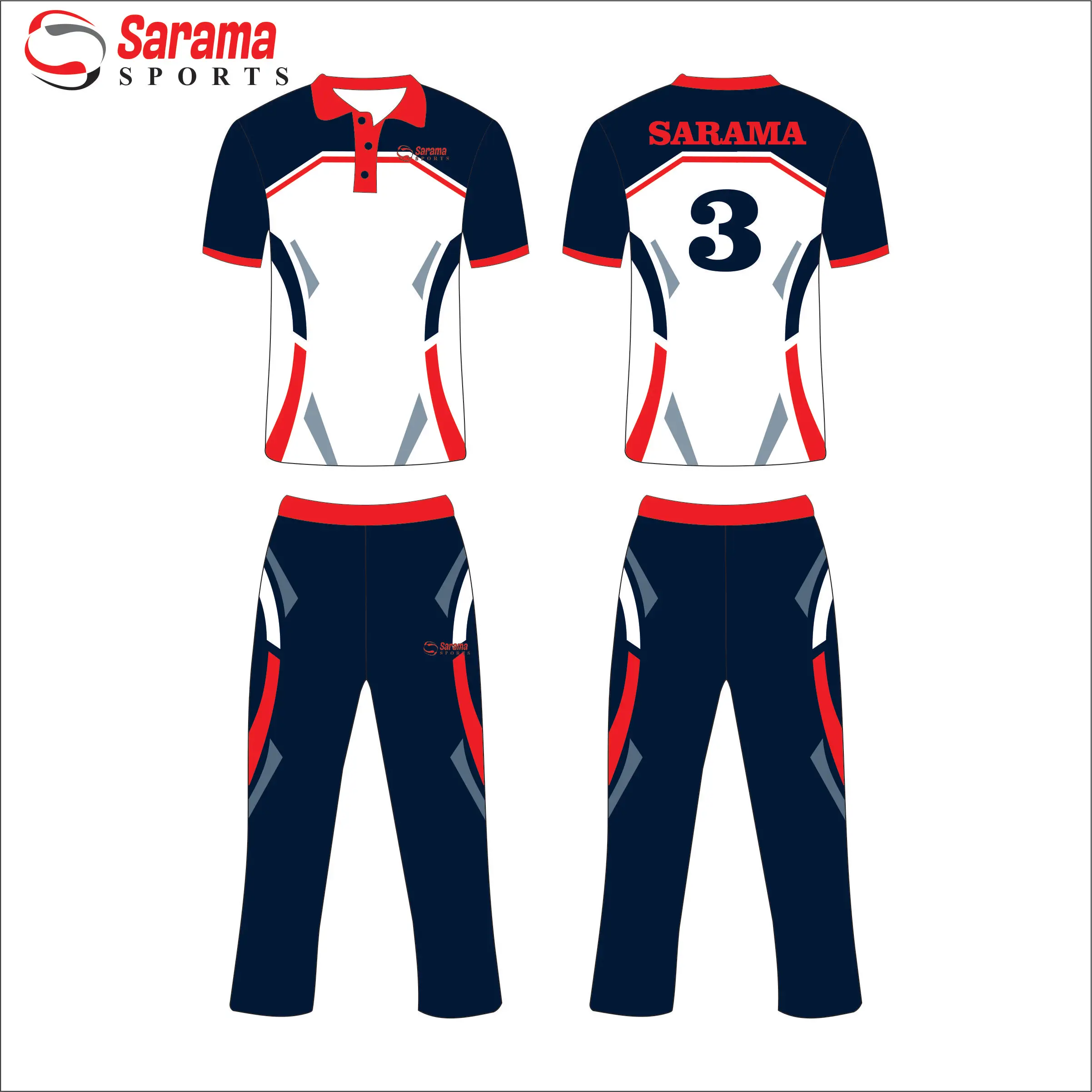 Sublimation sports t shirt designs Club uniforms cricket jersey set full hand Custom logo pattern