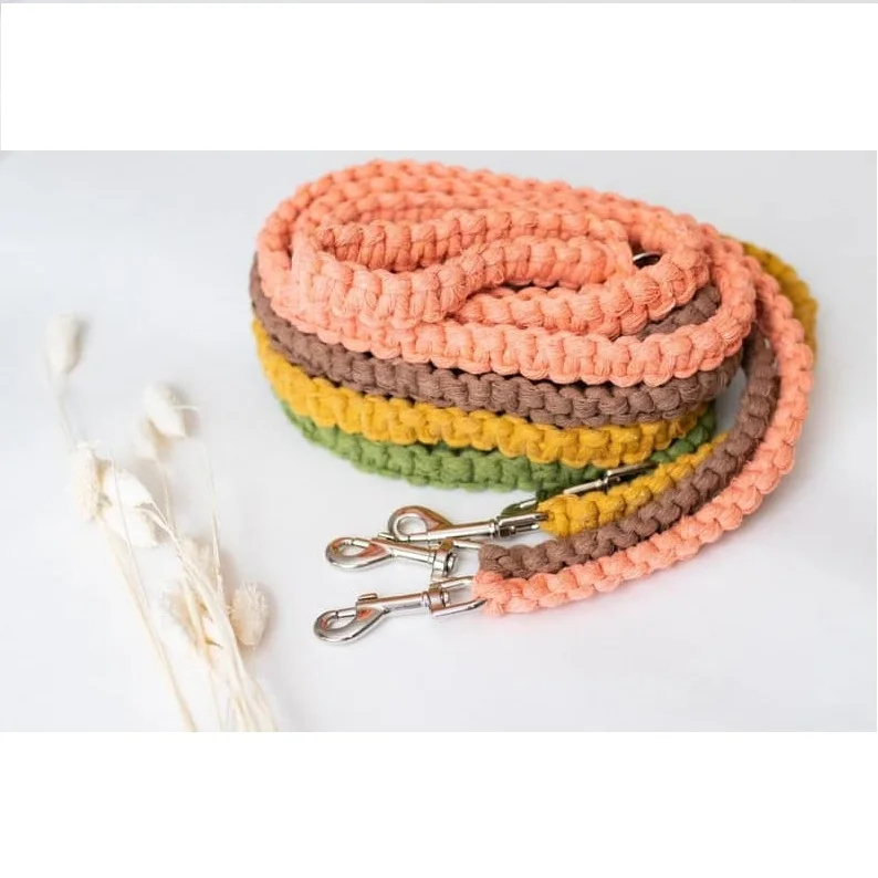 Чистая хлопковая окрашенная вручную поводок для макраме желтого цвета собак мягкий прочный ручная плетеная веревка домашних