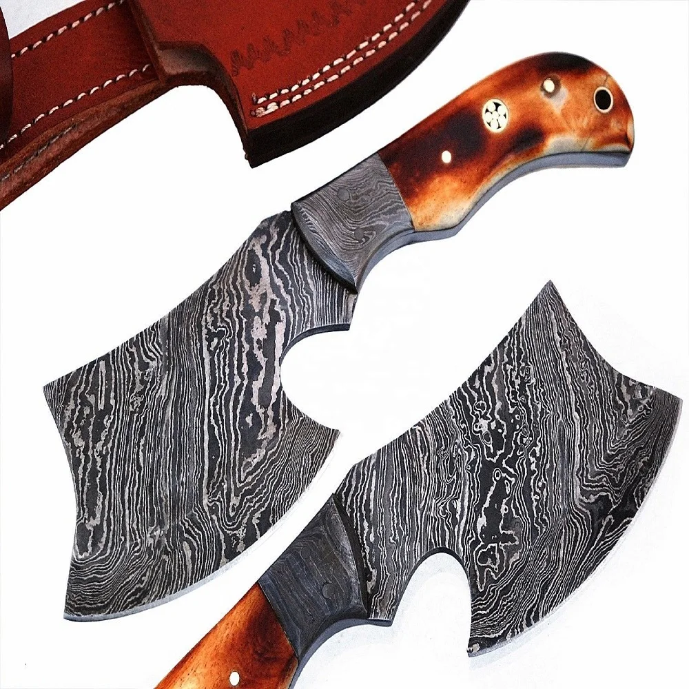 
Custom Handmade damascus Steel Viking Style Axe Camping Axe High Quality Tactical Axe Hatches With leather sheath AX-28 