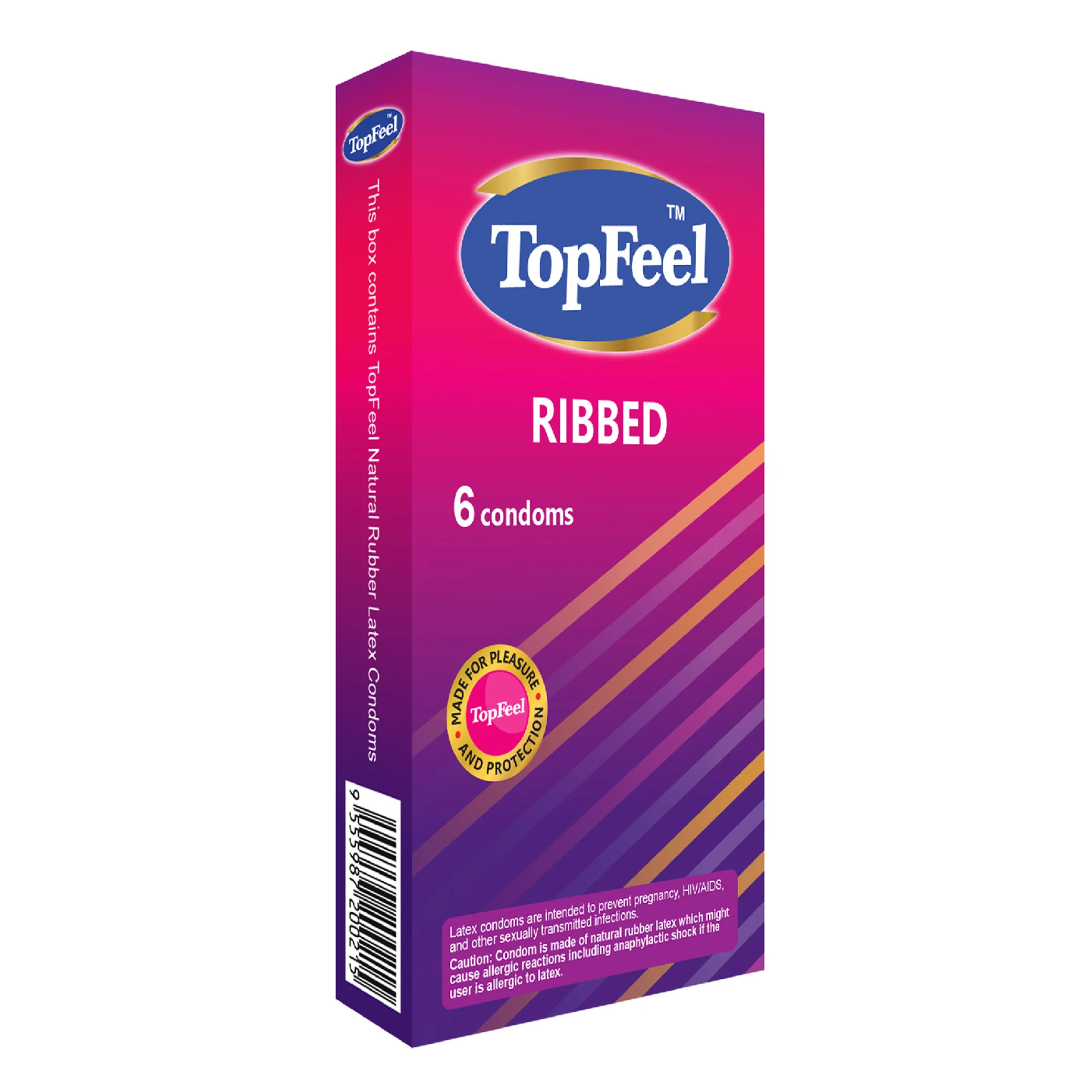 
Top Feel Latex Male Condom Ribbed Texture for Extra Stimulation 